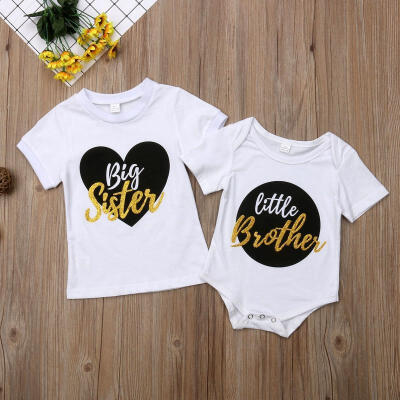 

Infant Baby Little Brother Romper Big Sister T-shirt Match Clothes Outfit Set