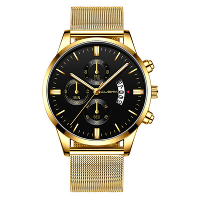 

Gobestart Mens Fashion Sport Stainless Steel Case Leather Band Quartz Analog Wrist Watch