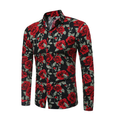 

SUNSIOM Rose Flower Printed Shirts Mens Luxury Long Sleeve Tops Tee Slim Fit Casual