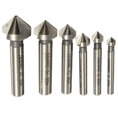 

6Pcs Three edge chamfering 90° HSS Chamfer Cutter End Mill Drill Milling Cutting Tool Set
