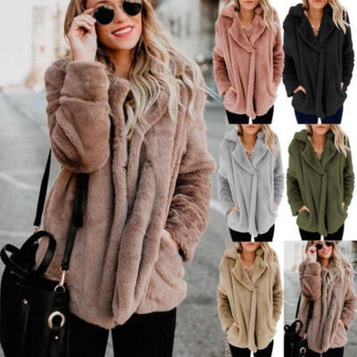 

New Style Fleece Fur Jacket Outerwear Tops for Women Lady Winter Warm Hooded Fluffy Coat