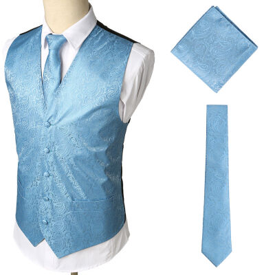 

SUNSIOM 3Pcs SET Mens Formal Vest Slim Tie Hankie Causal Fit Tuxedo Suit Waistcoat Coat