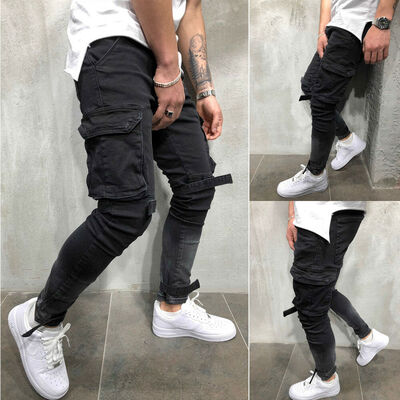 

Mens Slim Fit Urban Straight Leg Trousers Casual Pencil Jogger Cargo Pants US