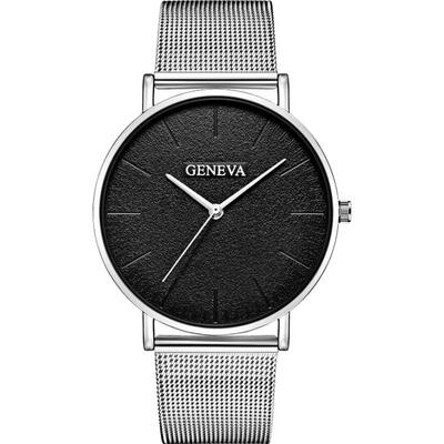

GENEVA mesh band mens watch new design minimalist male clock stainless steel quartz wristwatch luxury business black watches