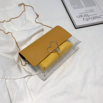 

2019 new casual heart-shaped lock buckle Messenger bag female chic wild chain shoulder bag personality transparent mother-in-law package