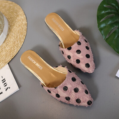 

Wave point pointed half slippers women 2019 new fashion sandals with no flat bottom Baotou Joker lazy summer