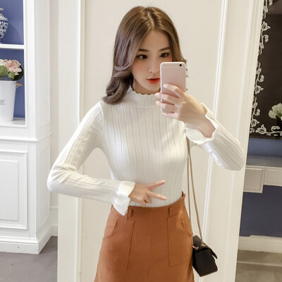 

Knit Sweater Women Slim Turtleneck Pullovers Tops Solid Color Bell Sleeve Casual pullover Femele Simple Wild Korean Sweaters