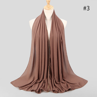 

New high quality pearl chiffon inlay bit towel spring&summer long section Muslim woman hijab scarf