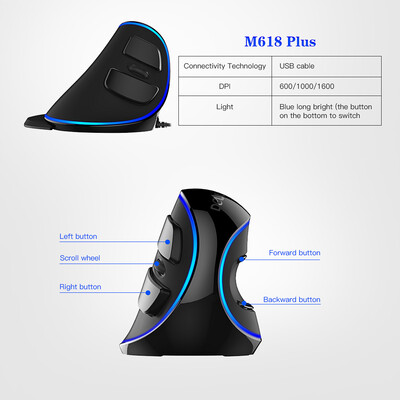 

Delux M618 Plus Blue Light Wired Optical Mouse 60010001600 DPI 3 Levels Ergonomic Mouse With 6 Buttons For PC Laptop Desktop