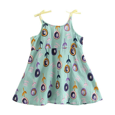 

Girls Print Strap Sleeveless Dress Child Summer Princess Dress Party Wear