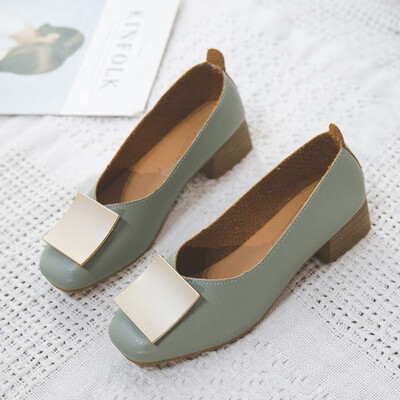 

Retro granny shoes thick single shoes womens low heel bean shoes 2019 spring OL square head round head Korean shallow pouring sho