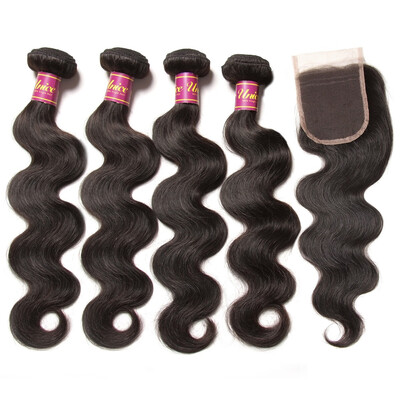 

UNice Human Hair Extensions 8A indian Hair Bundles with Closure Body Wave
