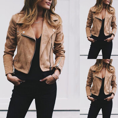 

Women Fashion Leather Jacket Coats Zip Up Biker Flight Casual Tops Coat Outwear