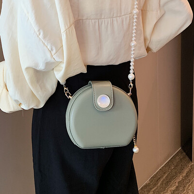 

Bag female bag 2019 new wild natural gas pearl chain bag summer small fresh messenger bag net red round bag