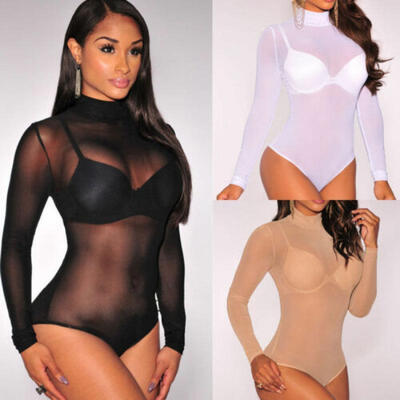 

Sexy Women Sheer Long Sleeve Leotard Shirt Tops Blouse Clubwear Romper Jumpsuit