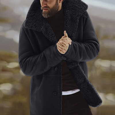 

Mens Long Sleeve Button Down Coat Tops Lapel Collar Solid Plus Size Warm Jacket