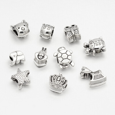 

Tibetan Style Alloy Large Hole European Beads Mixed Shape Antique Silver 816x814x710mm Hole 35mm about 38pcs100g