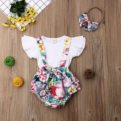 

2Pcs Summer Baby Kids Girl Cute Vest Tank Tops Strap Flower Bibs Pants Outfits Clothes Set