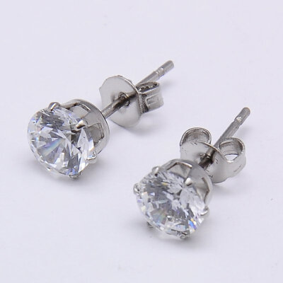 

Cubic Zirconia Ear Studs with 304 Stainless Steel Base Flat Round Stainless Steel Color 8mm Pin 07mm