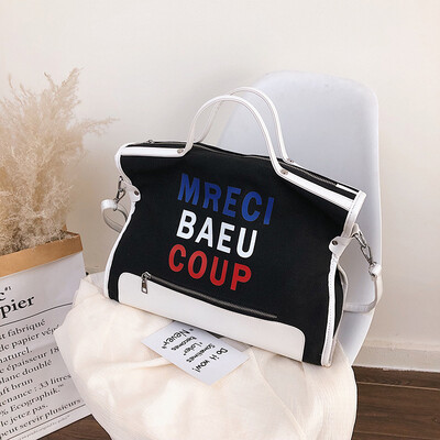 

Qiao Bani 2019 new South Korea ins fashion contrast color canvas big bag bills shoulder diagonal tide women bag cross-border