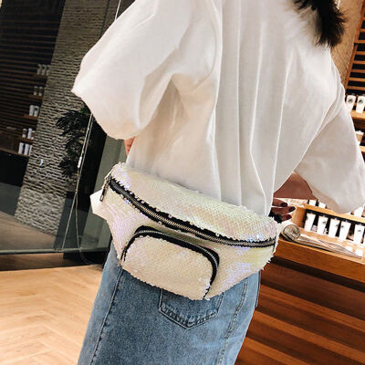 

2018 New Style Fashion Women Travel Waist Fanny Pack Holiday Solid Belt Zipper Sequined Waist Pags