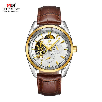 

TEVISE Moon Phase Fully Automatic Mechanical Watches For Man Top Brand Luxury Watch Semi-automatic Trendy Business Style Hollow Me