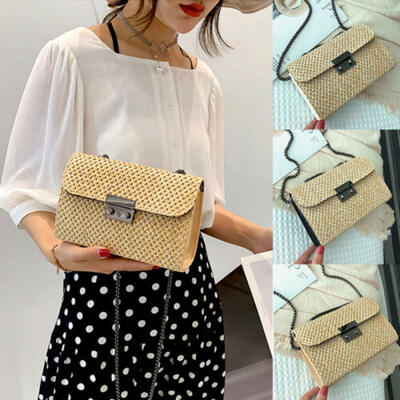 

UK Women Rattan Straw Handbag Satchel Messenger Cross Body Shoulder Bag Purse