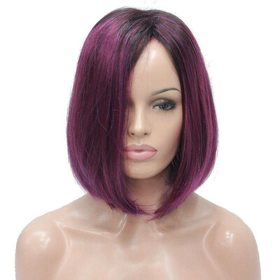 

StrongBeauty Angled Bob Wig Ombre Deep Purple Dark Root Midnight Berry Synthetic Fiber Short Wigs