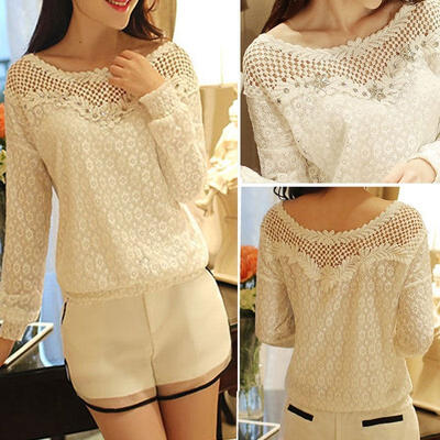 

Sexy Fashion Women&acutes Lace Tops Tee Long Sleeve Shirt Casual Blouse Loose T-shirt