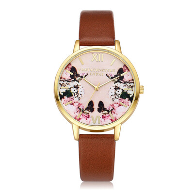 

High Quality Women Watches Colorful Pattern Dial Ladies Quartz Wristwatch Simple Leather Strap Clock Casual Relogio Feminino