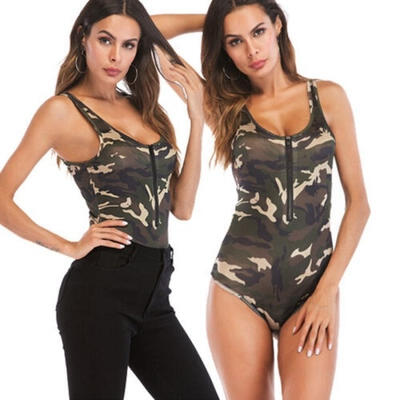 

Womens Sexy One Piece Zip Up Camouflage Swimsuit Fashion Bodysuit Swimwear Beachwear
