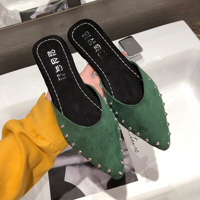 

Ins Port Wind Candy&Colorful Society Wears Cool Slippers in Summer Korean Edition Baotou Riveted Flat-soled Slippers