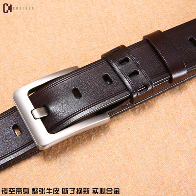 

Ins belt mens leather flat pin buckle retro hollow decoration simple casual business single layer leather belt men