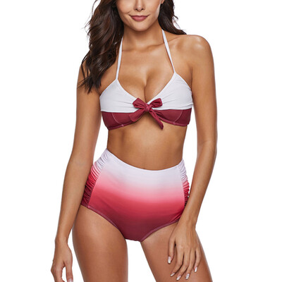 

Roseonmyhand Women Summer Plus Size Gradient Bow Tie Swimwear Swimsuit Beachwear Bikini Set