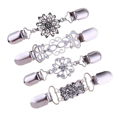 

4Pcs Sweater Shawl Clips Set Retro Cardigan Collar Clips Antique Flower Pattern for Women Girls