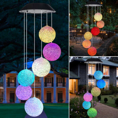 

〖Follure〗Solar Powered Wind Chime Light LED Garden Hanging Spinner Lamp Color Changing