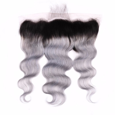 

Nami Hair Ombre Brazilian Human Hair Body Wave Color T1BGrey Lace Frontal Closure T1BGray 13"x4" Ear To Ear Free Part Closure