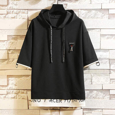 

Toponeto Mens Summer Fashion Color Collision Patchwork Hoodie T-shirt Short Sleeves Tops