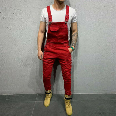 

Mens Denim Dungaree Bib Overalls Jumpsuits Moto Biker Jeans Pants Trousers