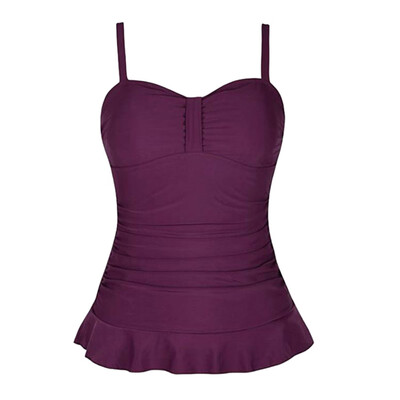 

Saidsome Womens Swim Top Padded Ruffle Hem Shirred Swimwear Tankini Swimsuit Tops