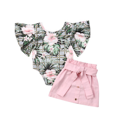 

Baby Girl Kid Summer Toddler Outfits Clothes Ruffle Romper TopSkirt 2PCS Set