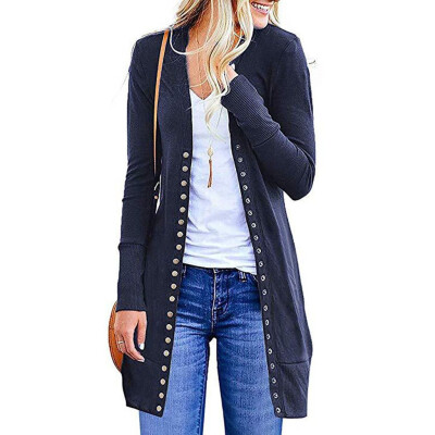 

Toponeto Womens Fashion Solid Color Long-Sleeved Button Cardigan Loose Knit Jacket Coat