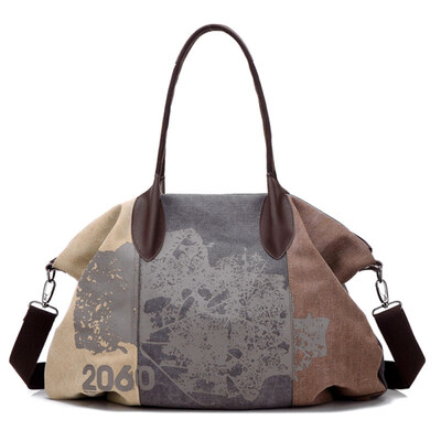 

Women Retro Graffiti Patchwork Canvas Shoulder Bags Casual Totes Travel Handbag