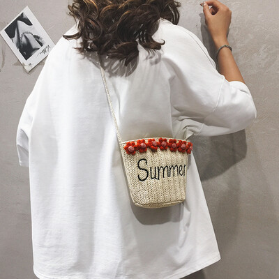 

Bucket bag female new 2019 small fresh Sen girl straw bag tide Korean version of the wild ocean shoulder shoulder bag