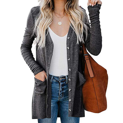 

Toponeto Womens Ladies Cardigan Solid Long Sleeve Pocket Button Coat Outerwear