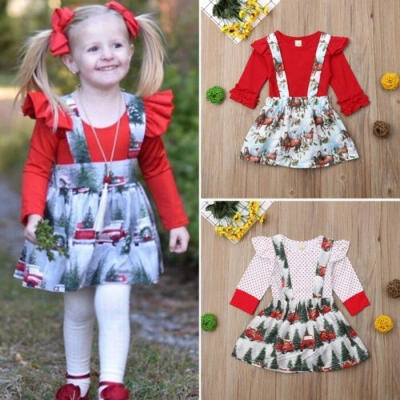 

Newborn Kids Baby Girl Christmas Outfits Clothes RomperOverall Skirts 2PCS Set