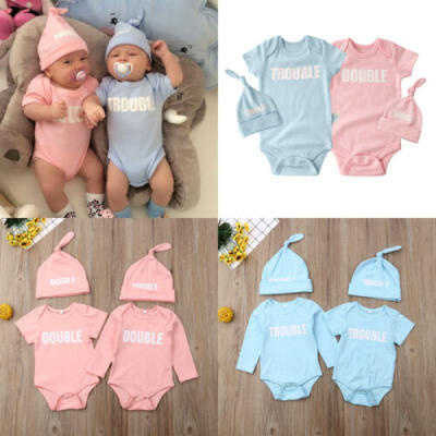 

2Pcs Newborn Infant Baby Boys Girls Bodysuit Romper Playsuit Hat Outfits Clothes