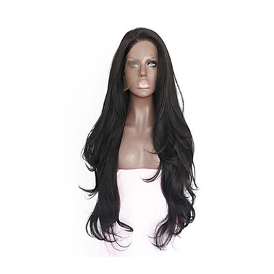 

Amazing Star Lace Frontal Wig Long Wavy Black Color Heat Resistant Free Part Lace Wigs Synthetic Wigs with Baby Hair