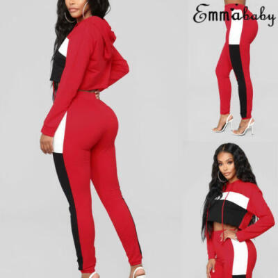 

Women Ladies Tracksuit Hoodies Sweatshirt Pants Sets Sport Wear Suit Clothes -L