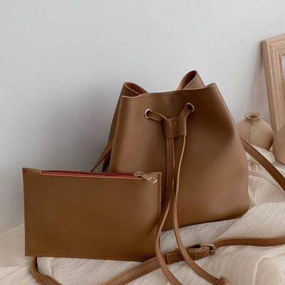 

Tailored Womens New Solid Color Shoulder Messenger Bag 2PC Fashion Simple Bucket Bag